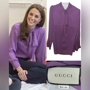 Pale Violet Orchid Silk Tie Neck Blouse by Gucci-ASO Royal Kate Middleton (NWOT)